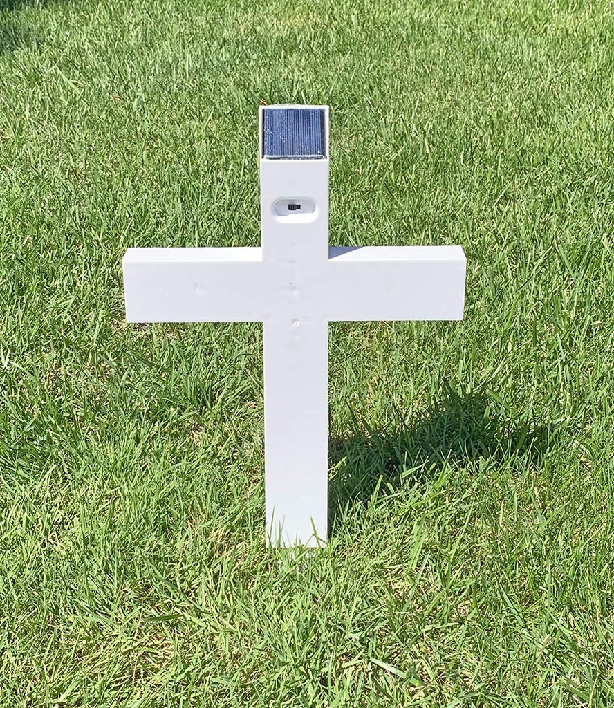 Lighted White Garden Cross, Solar Lighted Cross 13.75 Inches High x 9.75 Inches Wide