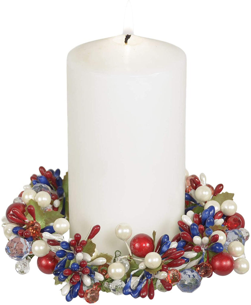 5 Inch Patriotic Red, White and Blue Candle Ring, Holds 3.75 Inch Pillar Candle